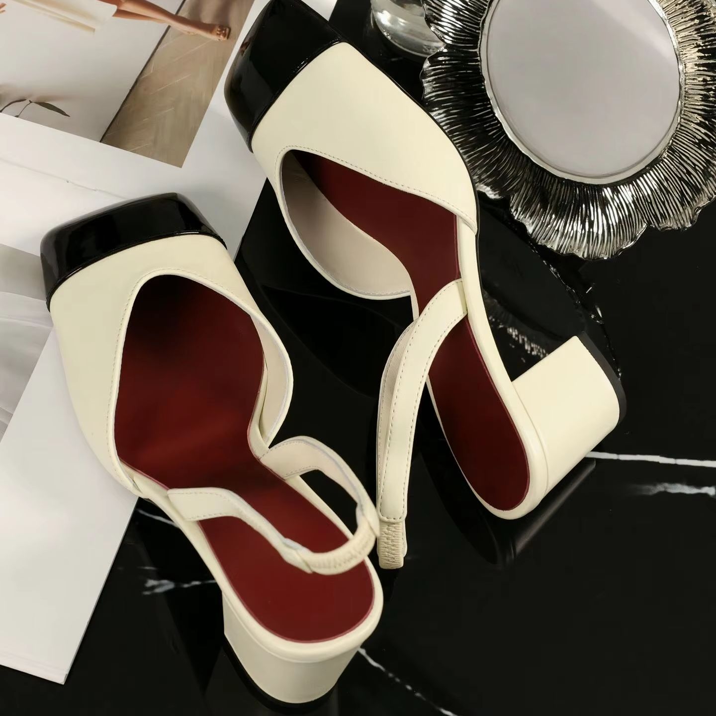 Women Shoes Sandals - Sepatu Slingback Wanita Dua Warna Krem