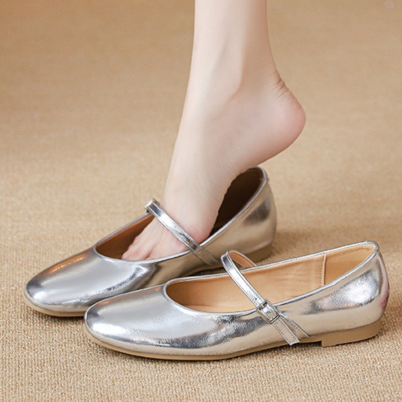 Women Shoes Elegant - Sepatu Flat Balet Perak Sepatu Mary