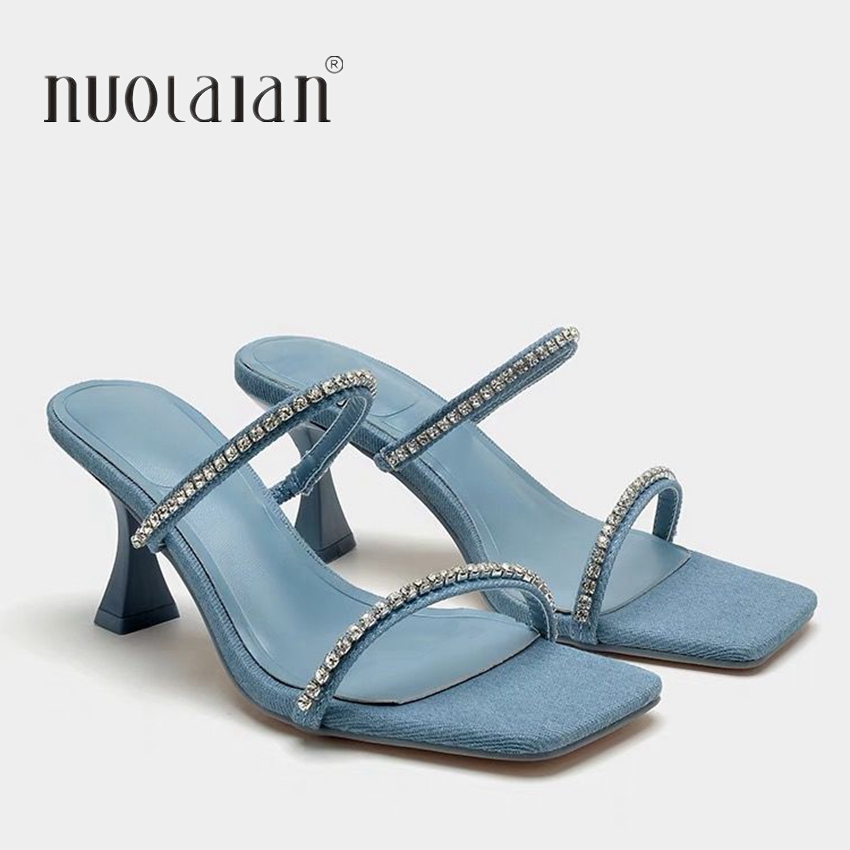 Women Shoes Jeans - Denim sandal hak tinggi wanita, sepatu
