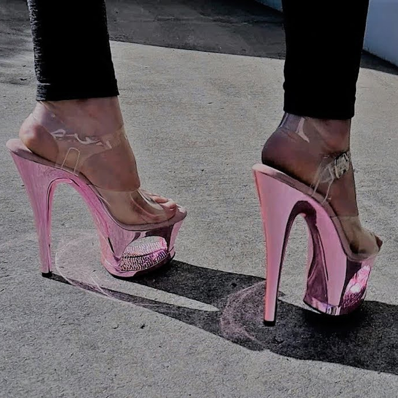 Clear Strap Heel - Sepatu Hak Tinggi Platform Pink Berlubang