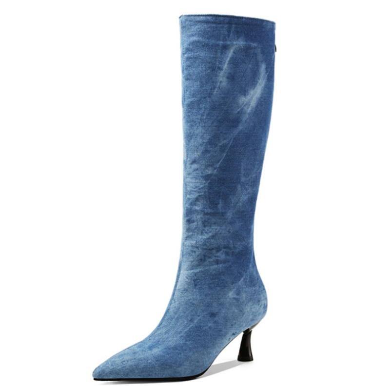 Women Shoes Jeans - Sepatu bot pendek Jeans biru wanita,