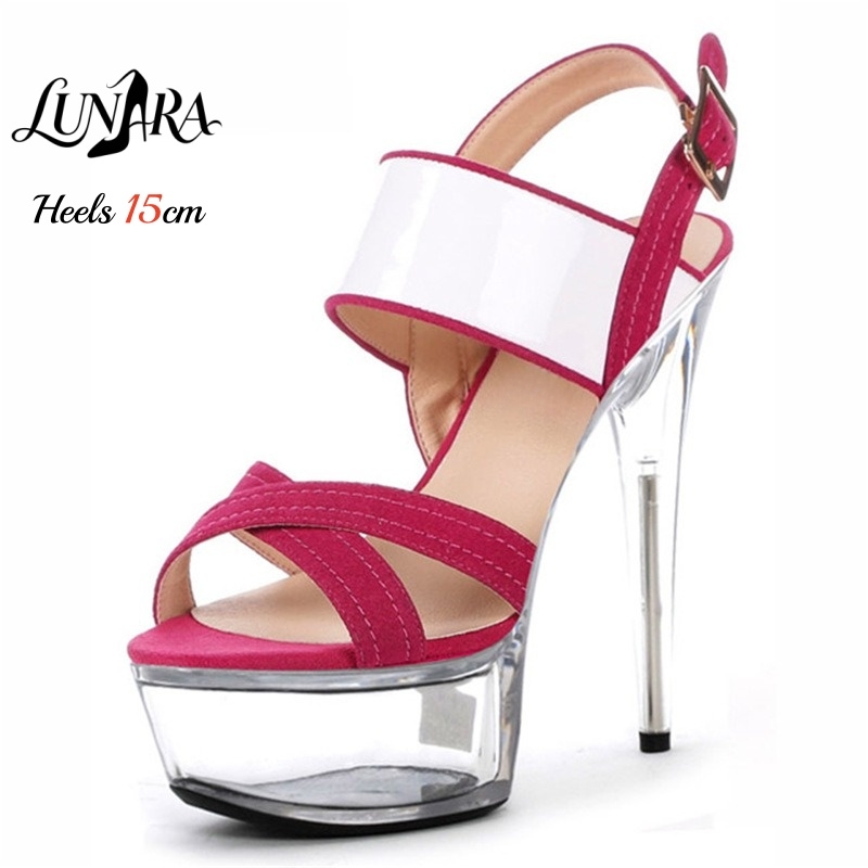 Clear Strap Heel - Sandal Stiletto Platform Transparan 15cm/6Inch, Tali