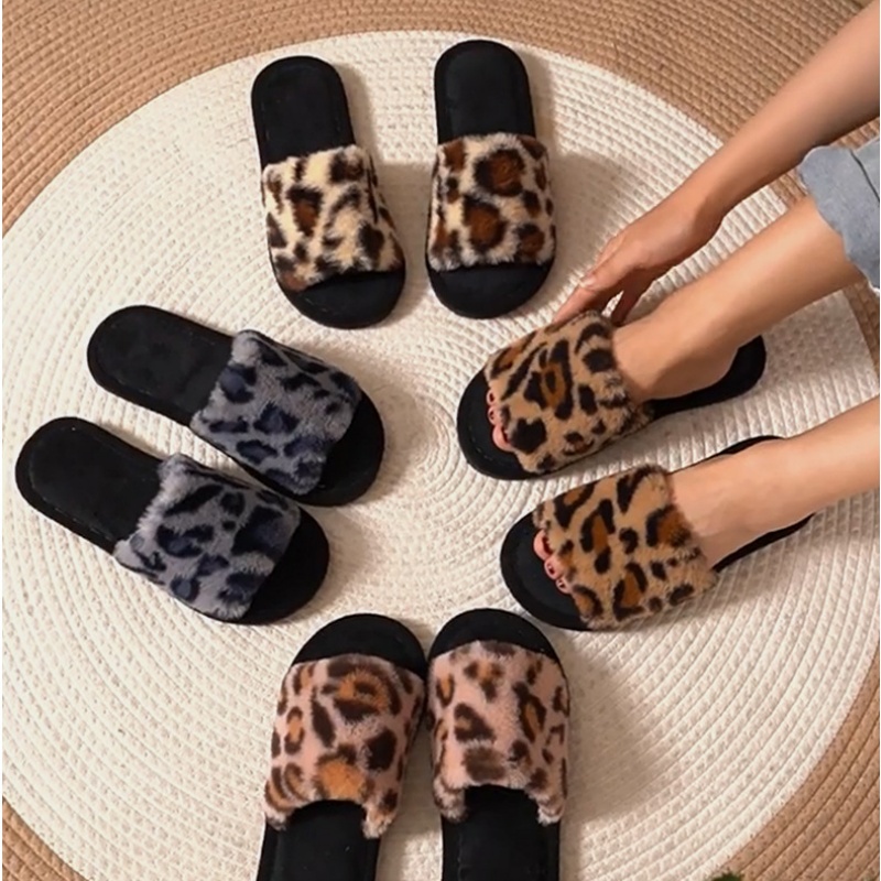 Leopard Print Heels - Sandal Bulu Leopard Hangat Lembut Musim