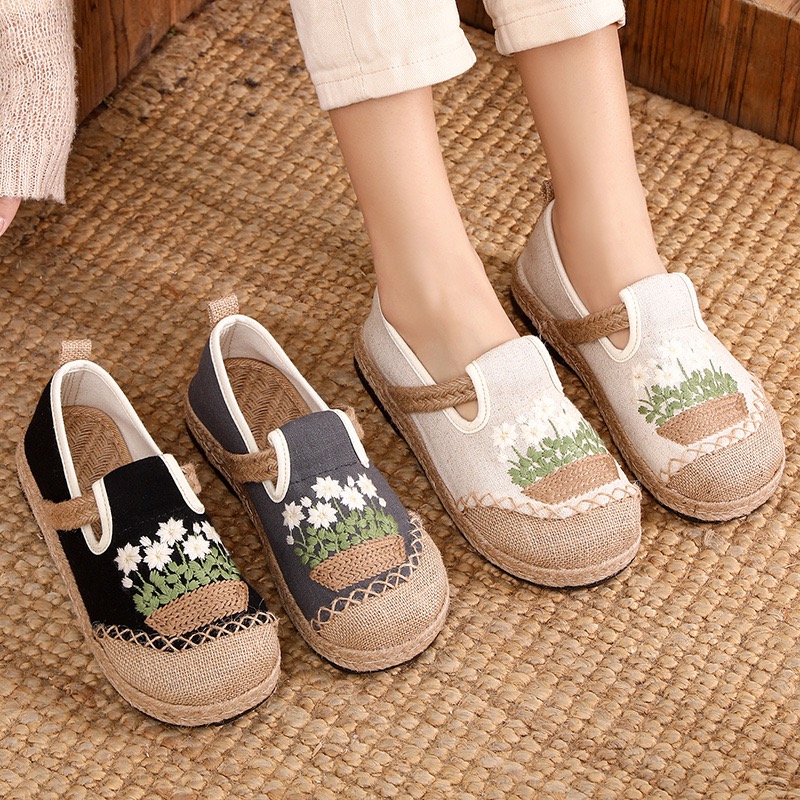Women'S Shoes Vegan - Veowalk Sepatu Slip-On Kanvas Linen Buatan