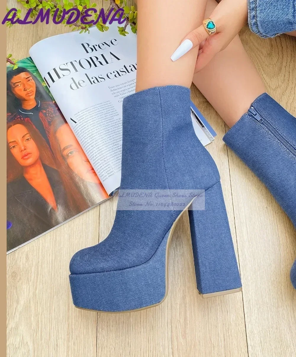 Women Shoes Jeans - ALMUDENA Sepatu Bot Pergelangan Kaki Hak