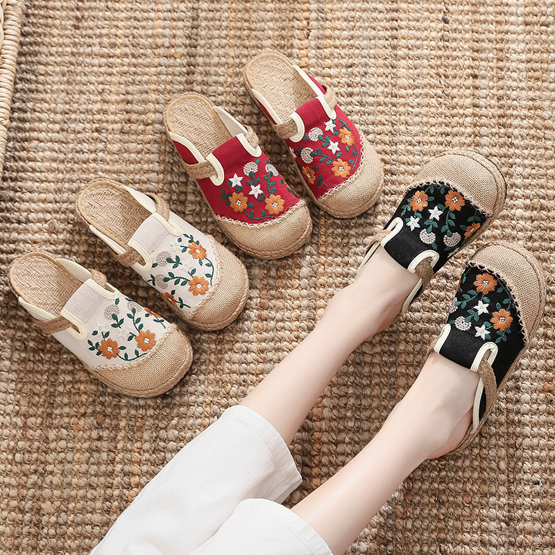 Women'S Shoes Vegan - Sepatu Sandal Wanita Kasual Linen Bordir