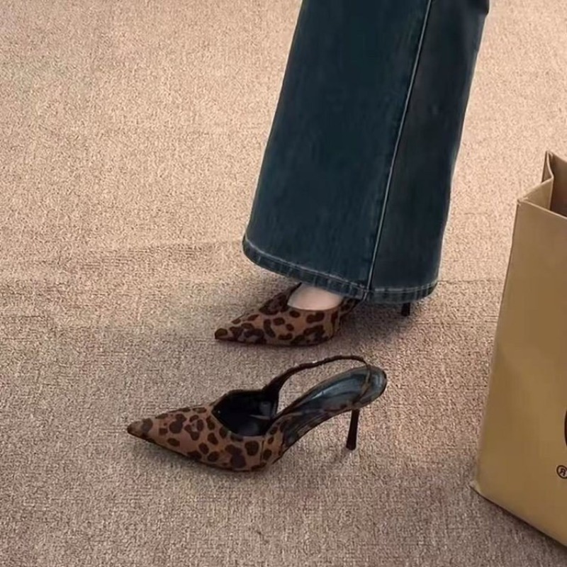 Sandal Baotou Hak Tinggi Motif - Leopard Print Heels ulasan dan harga