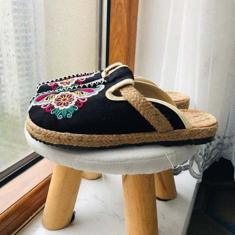 2025 Sandal Datar Mules Bordir - Women'S Shoes Vegan ulasan dan harga