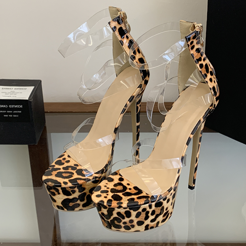 Eilyken PVC Transparan Tipis S - Leopard Print Heels ulasan dan harga