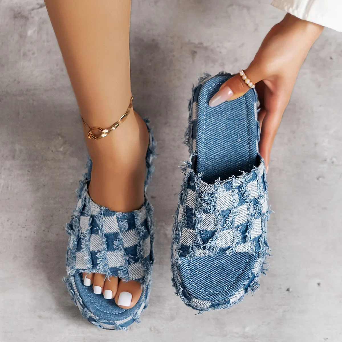 Sepatu selop Denim musim panas - Women Shoes Jeans ulasan dan harga