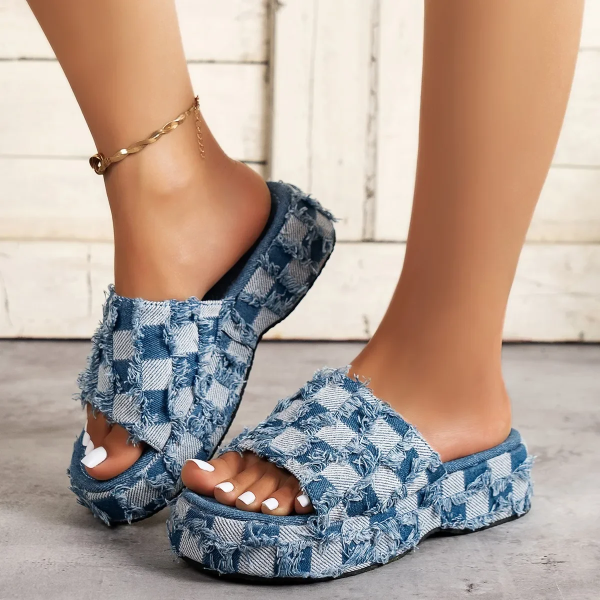 Sepatu selop Denim musim panas - Women Shoes Jeans ulasan dan harga