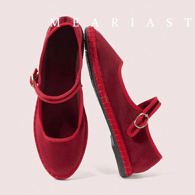 Sepatu Flat Jeans Merah Mary u - Women Shoes Jeans ulasan dan harga