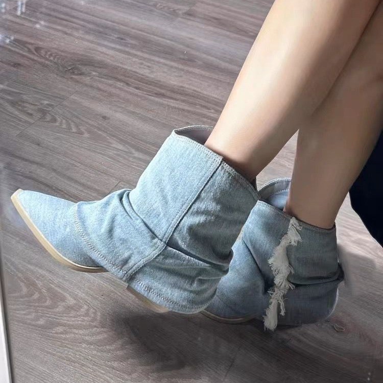 Bot pendek Denim berlipat wani - Women Shoes Jeans ulasan dan harga