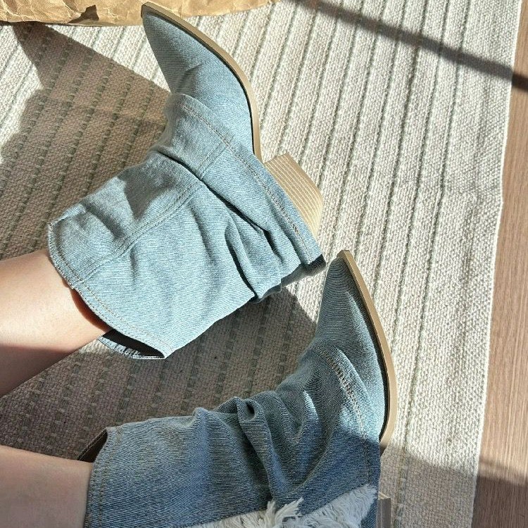 Bot pendek Denim berlipat wani - Women Shoes Jeans ulasan dan harga
