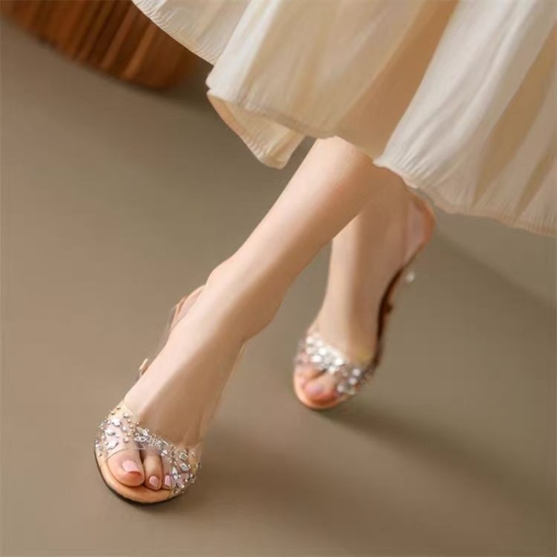 Sandal Wedges Kristal Segitiga - Clear Strap Heel ulasan dan harga