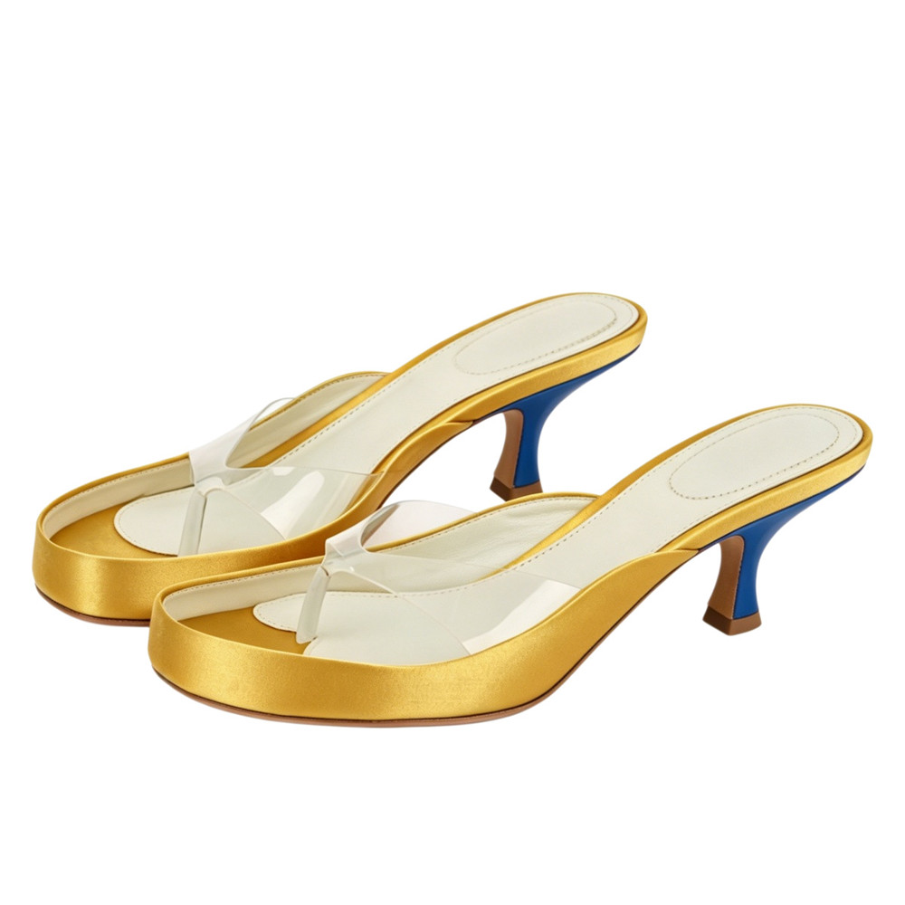 Sandal Wanita Satin Emas Model - Clear Strap Heel ulasan dan harga